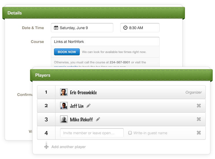 Tee Time Details & Players